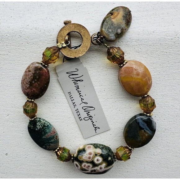 Bracelet Ocean Jasper Gemstone Chunky Beaded Multicolor Toggle Clasp‎ 8.5" NWT - Picture 1 of 11